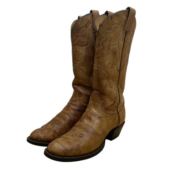 Tony Lama Men’s Tan Brown Leather Vintage Style Western Cowboy Boots Size 6.5D - Picture 3 of 11